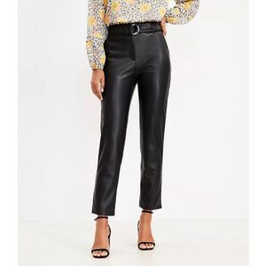 LOFT Black Faux Leather High-Rise Straight Trousers